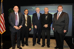 Arup being felicitated during Salute to UB authors by Drs Satish Tripathi and Donald L Trump, President of University at Buffalo and Roswell Park Cancer Institute, Buffalo, NY on March 5th. 2012